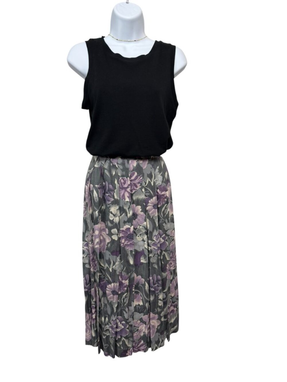 Tanjay Petites floral Midi Skirt Women's Size 12 Purple Gray Elastic Waist - Picture 2 of 9